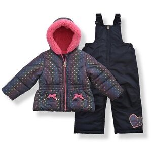 Girls Winter Snow Ski Set - Pink and Black Hearts